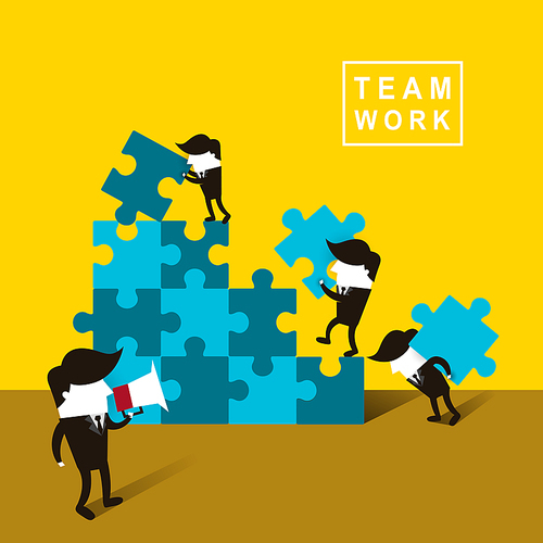 flat design of businessmen team work over yellow background