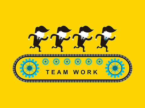 flat design of businessmen team work over yellow background