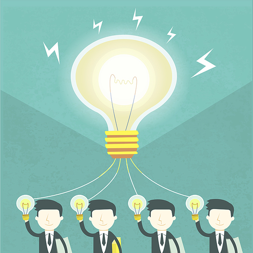 team work concept with bulb and businessmen elements