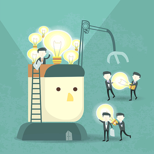 team work concept with bulb and businessmen elements