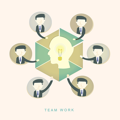 team work concept with bulb and businessmen