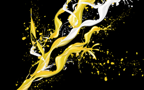 yellow and white pigment element, isolated black background, 3d illustration