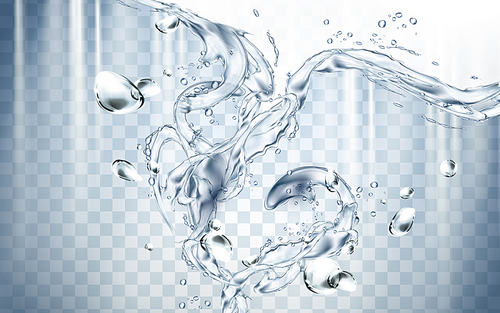 pure water flow elements, isolated transparent background, 3d illustration