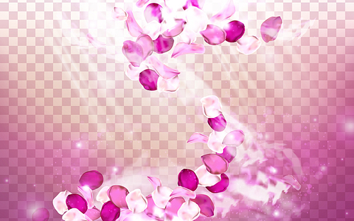 pink flower aroma elements with petals dancing, 3d illustration