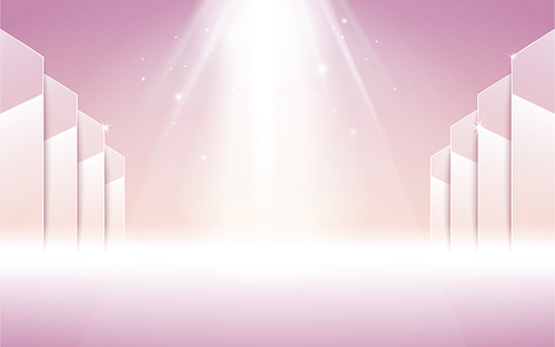 pink stage with white spotlight shooting from the top, 3d illustration