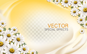 chamomile flower background with liquid elements, 3d illustration