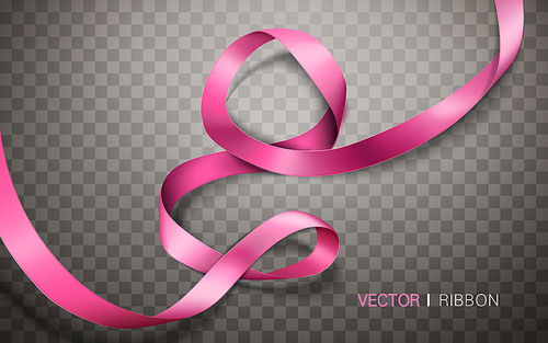 lateral pink ribbon elements for decorative uses, isolated transparent background