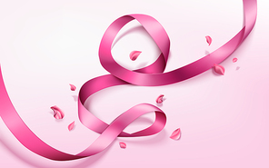 lateral pink ribbon elements for decorative uses, isolated pink background with flower petals