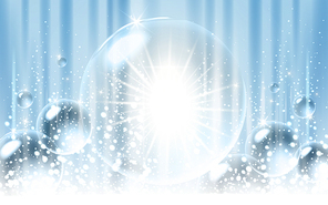 icy light blue background with huge water bubbles, 3d illustration