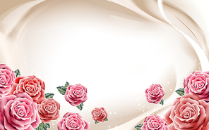 rose flower elements with creamy background, 3d illustration
