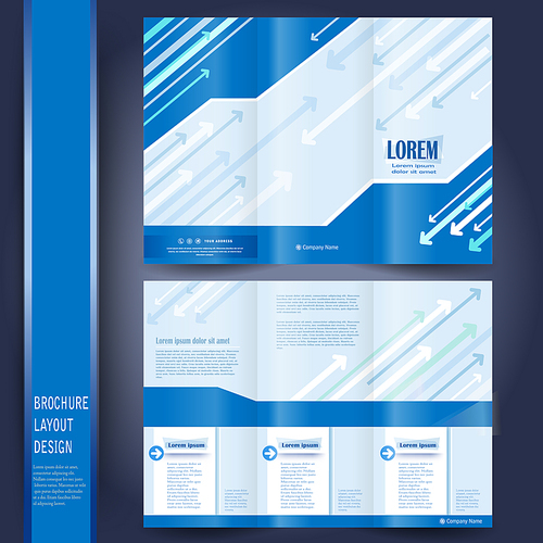 tri fold business brochure template with blue