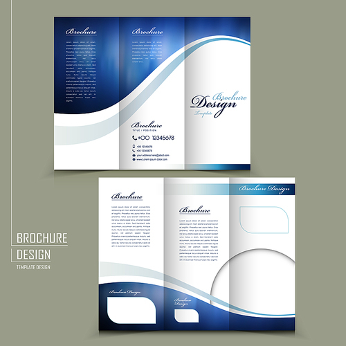 modern style tri-fold template for business advertising brochure in blue