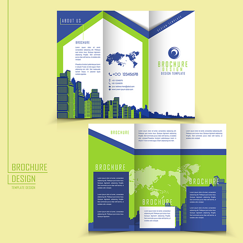 modern style tri-fold template for business advertising brochure with buildings elements