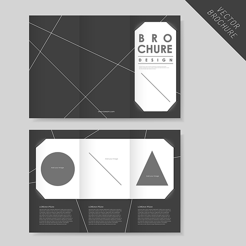 abstract geometric tri-fold template for business advertising brochure in black