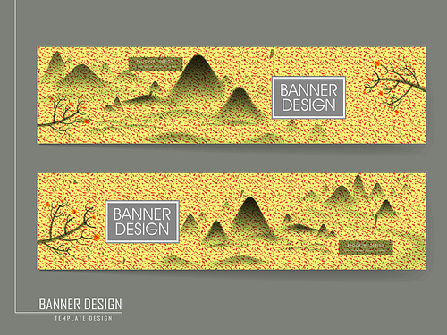 poetic banner design with landscape painting elements
