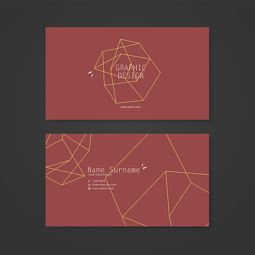 simplicity business card design with elegant polygon element over red background