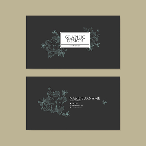 graceful business card template design with delicate blue floral pattern