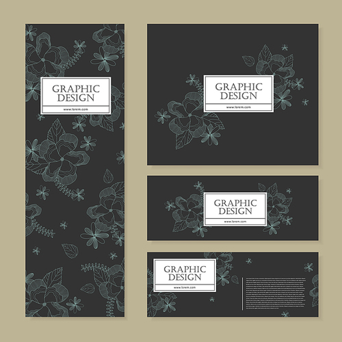 graceful banner template design with delicate blue floral pattern