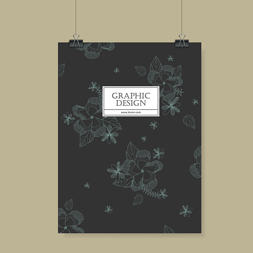 graceful poster template design with delicate blue floral pattern