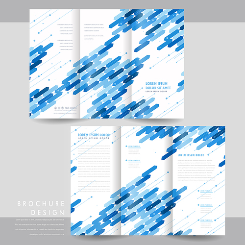 high-tech tri-fold brochure template design with blue geometric elements