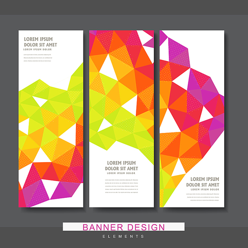 attractive banner template design with colorful polygon elements over white