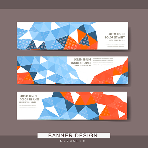 attractive banner template design with polygon elements in orange and blue