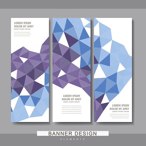 attractive banner template design with polygon elements in purple and blue
