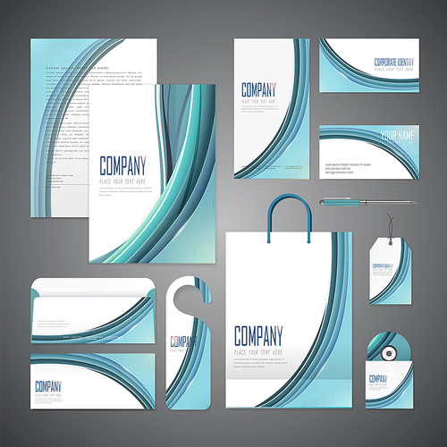 elegant corporate identity design with blue streamline wave