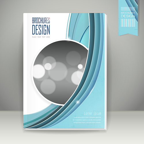 elegant book cover template design with blue streamline wave