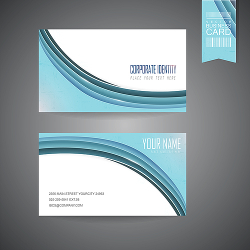 elegant business card template design with blue streamline wave