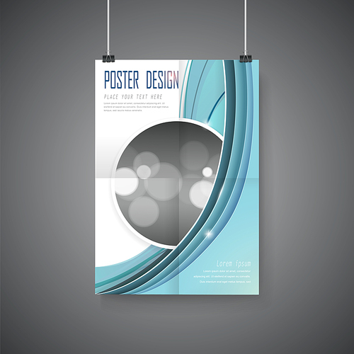 elegant poster template design with blue streamline wave