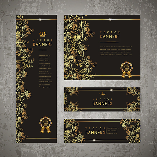 luxurious floral banner template set design in golden and black