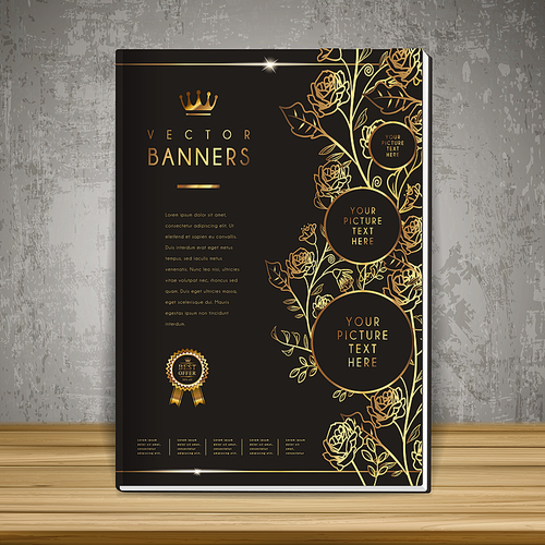 luxurious floral book cover template design in golden and black