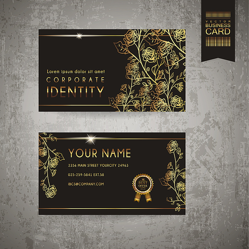 luxurious floral business card template design in golden and black