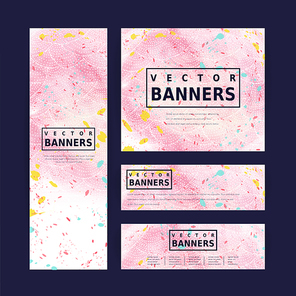 adorable pink banner template design with colorful stained