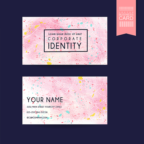 adorable pink business card template design with colorful stained