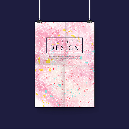 adorable pink poster template design with colorful stained