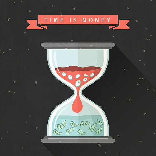 time is money concept with hourglass in flat design