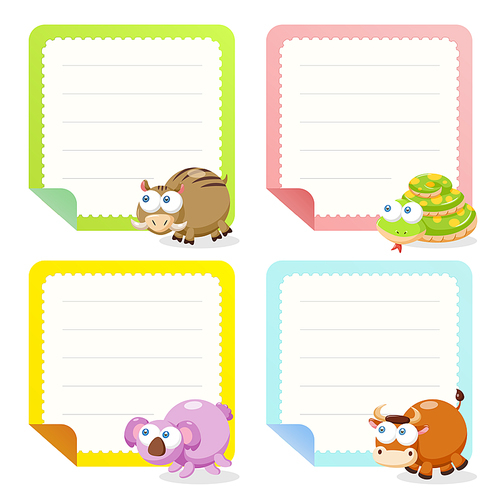 cute animal note papers collection, illustration vector.