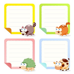 cute animal note papers collection, illustration vector.