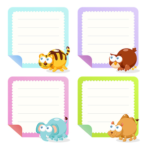 cute animal note papers collection, illustration vector.