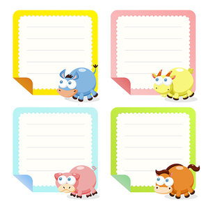 cute animal note papers collection, illustration vector.