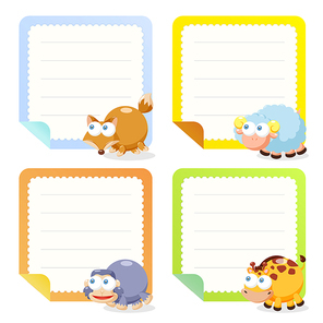 cute animal note papers collection, illustration vector.