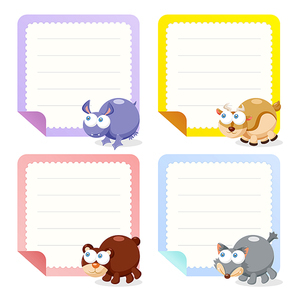 cute animal note papers collection, illustration vector.