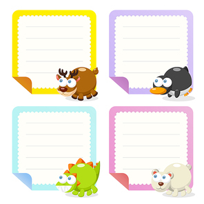 cute animal note papers collection, illustration vector.