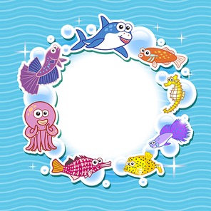 Decorative frame for photo with tropical bright fishes.