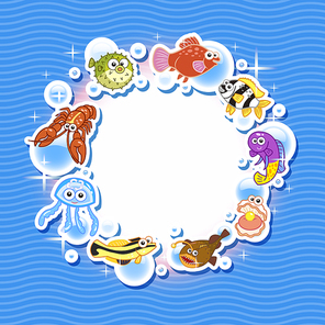 Decorative frame for photo with tropical bright fishes.