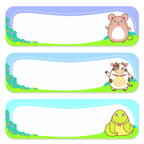 three cute animals set of banner elements