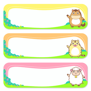 three cute animals set of banner elements