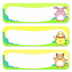 three cute animals set of banner elements